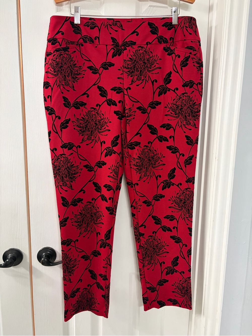 Attyre New York Red and Black Velvet Floral Pants